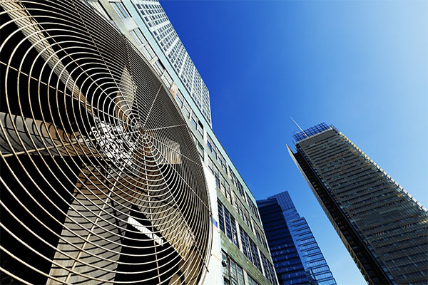 Cooling tower fan and building